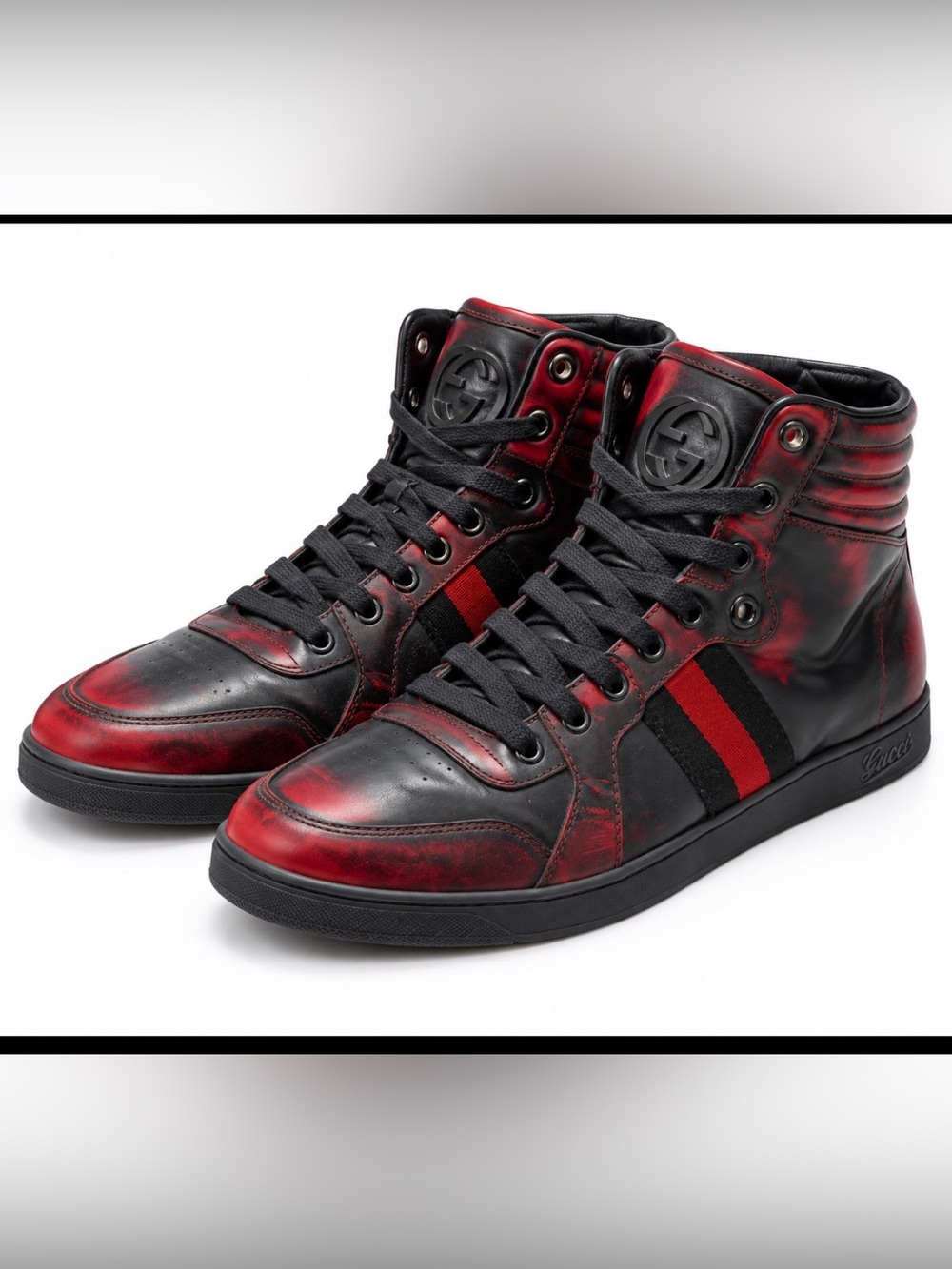 Gucci Black & Red High-Top Leather Sneakers